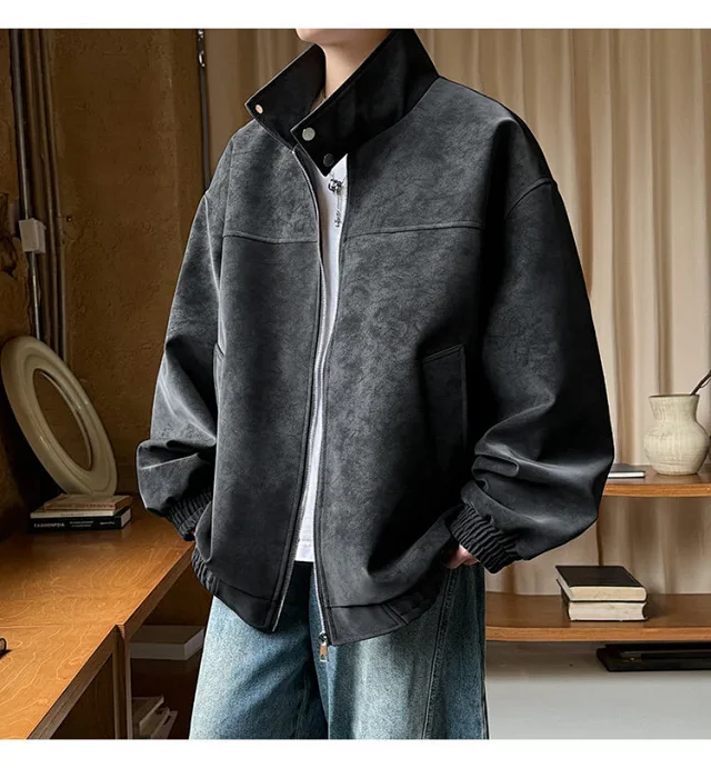 SS2025 Men's Matte Vintage PU Jacket Detail