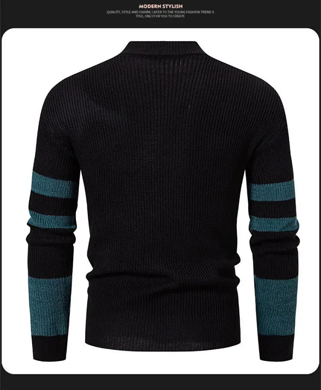 Ruicheng Men's Retro Color Block Sweater Detail