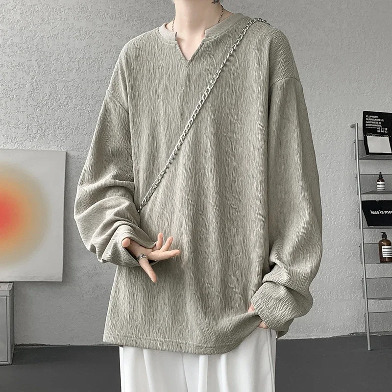 Cleanfit Men's Vintage-Textured Long-Sleeve V-Neck Tee