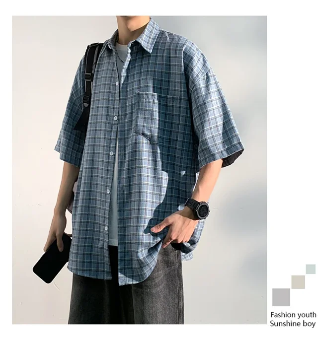 Men's Casual Checked Short Sleeve Shirt Detail