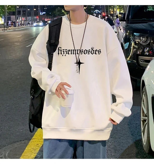 Unisex American Streetwear Crewneck Fleece Sweatshirt Detail