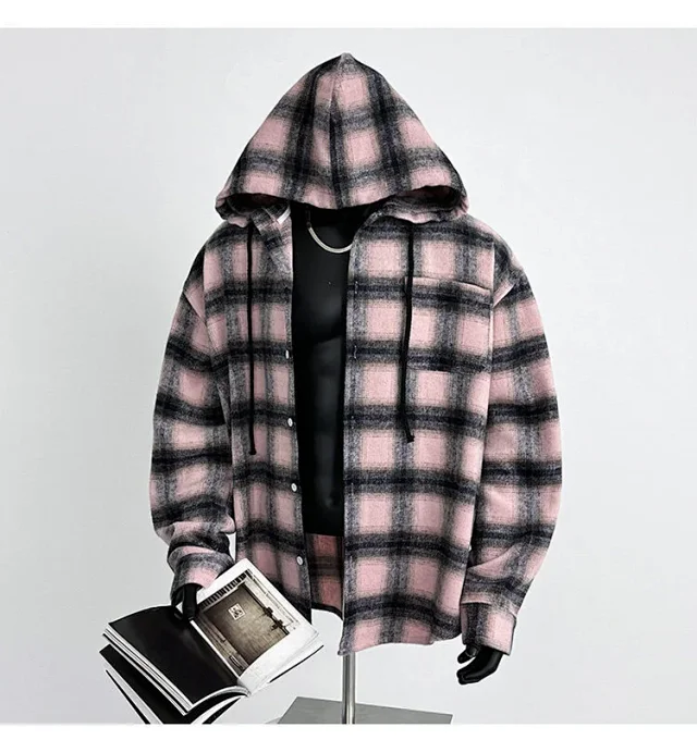 2025 Cyber Men's Plaid Hoodie Shirt Jacket Detail