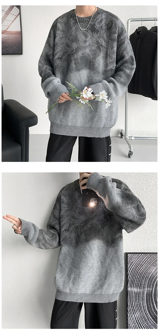 Men's Winter Paisley Tie-Dye Sweater Detail