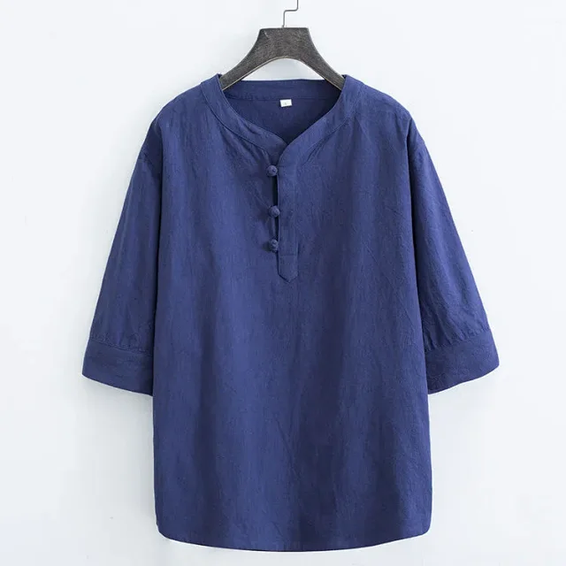 Feng Cotton-Linen Vintage Men's Chinese T-Shirt Detail