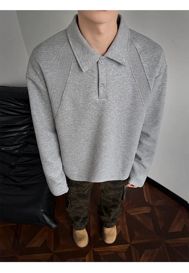 Men's Heavyweight Boxy Deconstructed Long-Sleeve Polo Detail