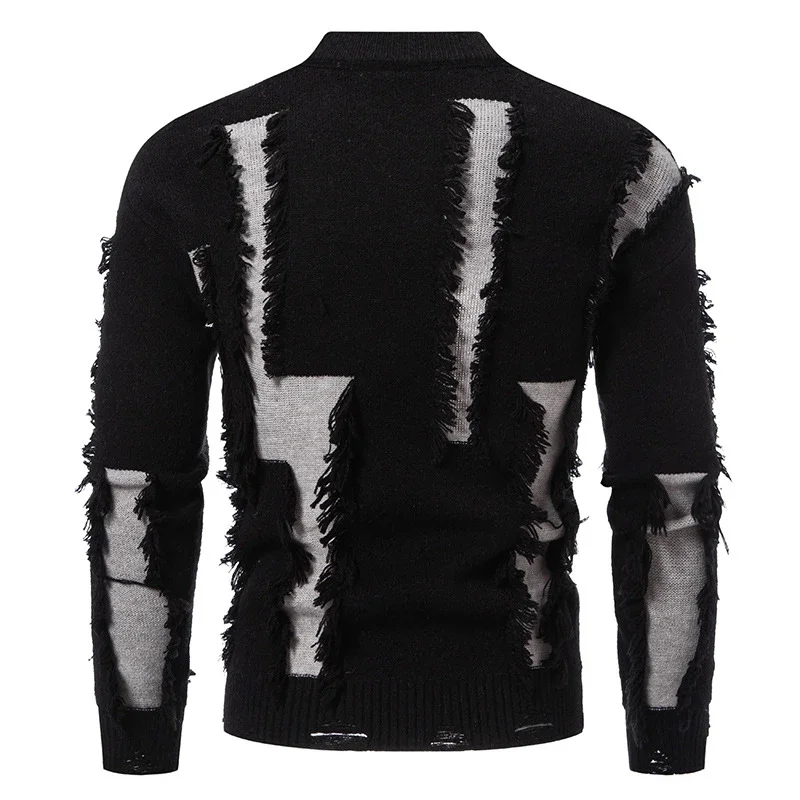 Men's Distressed Loose Knit Sweater Autumn