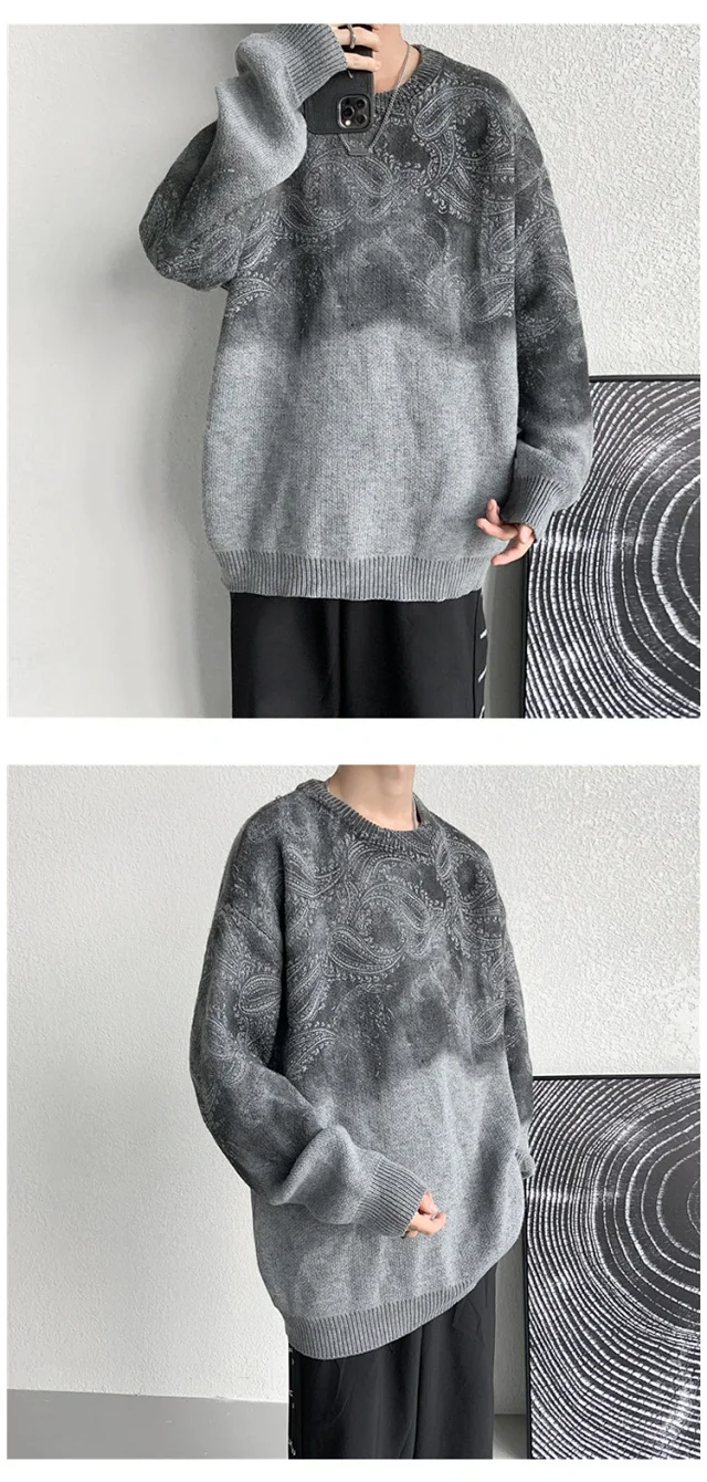 Men's Winter Paisley Tie-Dye Sweater Detail