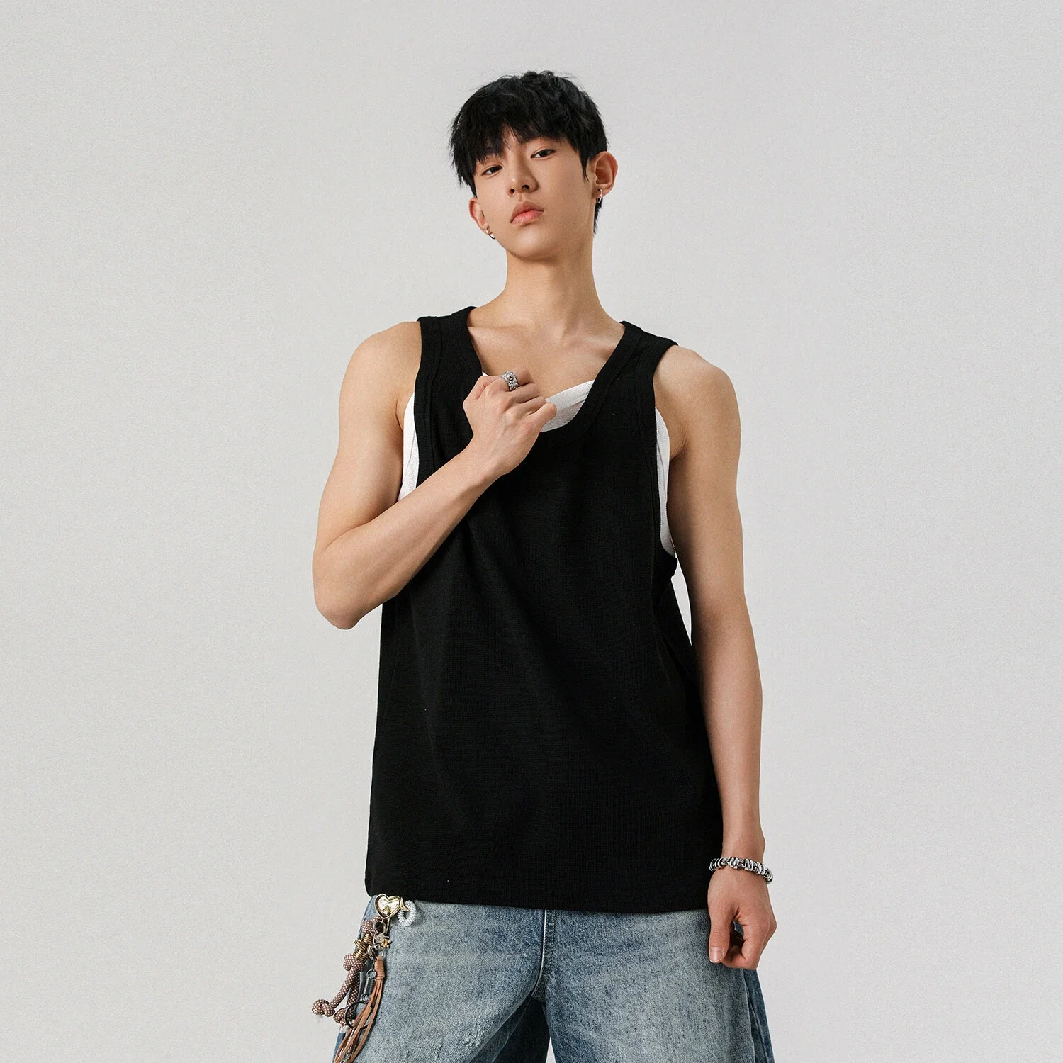 Men's Waffle Mock Two-Piece Tank