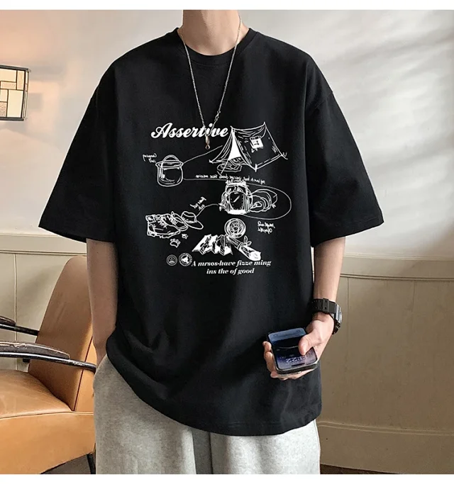 Men's HK Style Oversized Cartoon T-shirt Detail