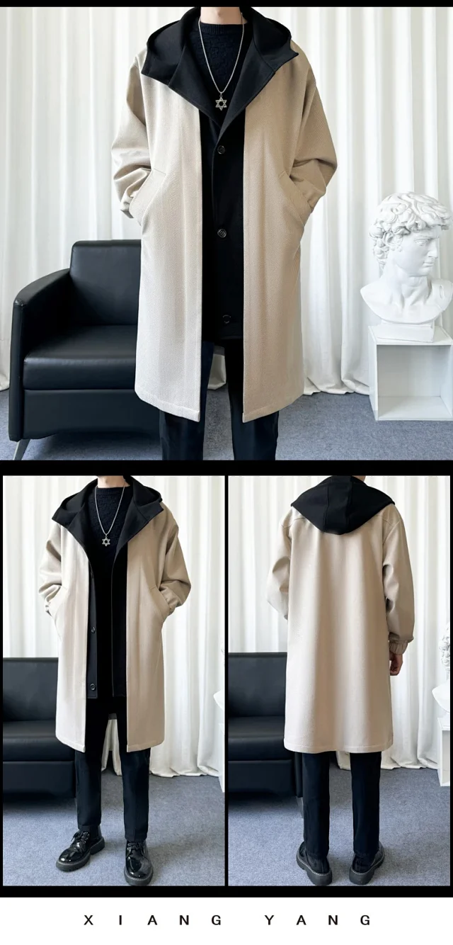 AW24 Men's Faux Two-Piece Hooded Coat Detail
