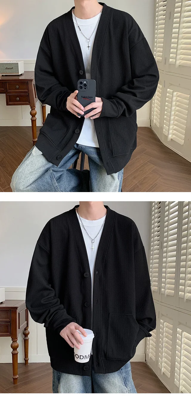 Men's Autumn Textured Old Money Cardigan Detail