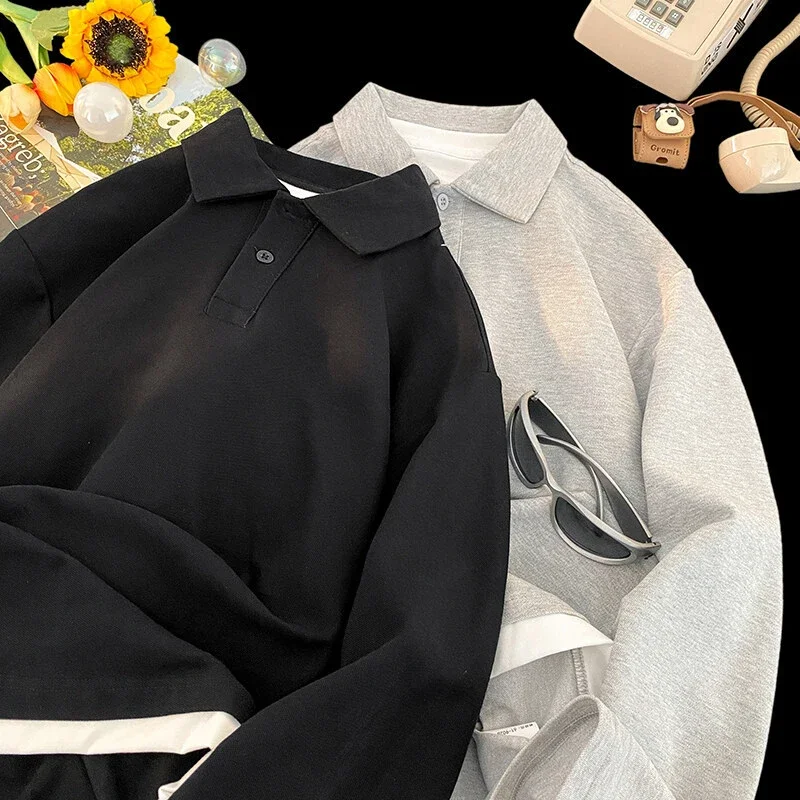 Men's Mock Two-Piece Long Sleeve Polo