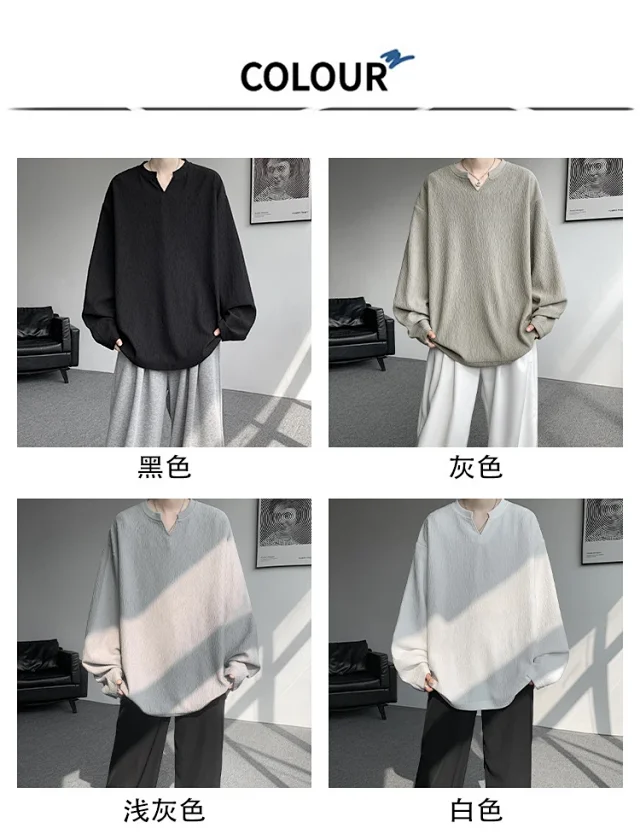 Cleanfit Men's Vintage-Textured Long-Sleeve V-Neck Tee Detail
