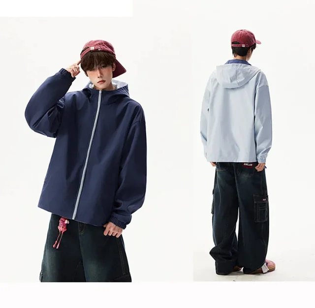 Reversible Waterproof Windbreaker Unisex Fall Detail