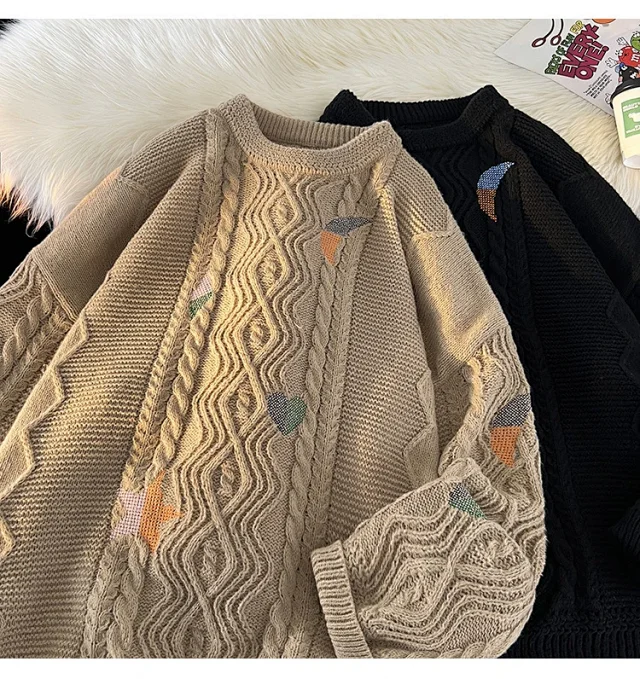 Men's Vintage Relaxed Cable Knit Sweater Detail