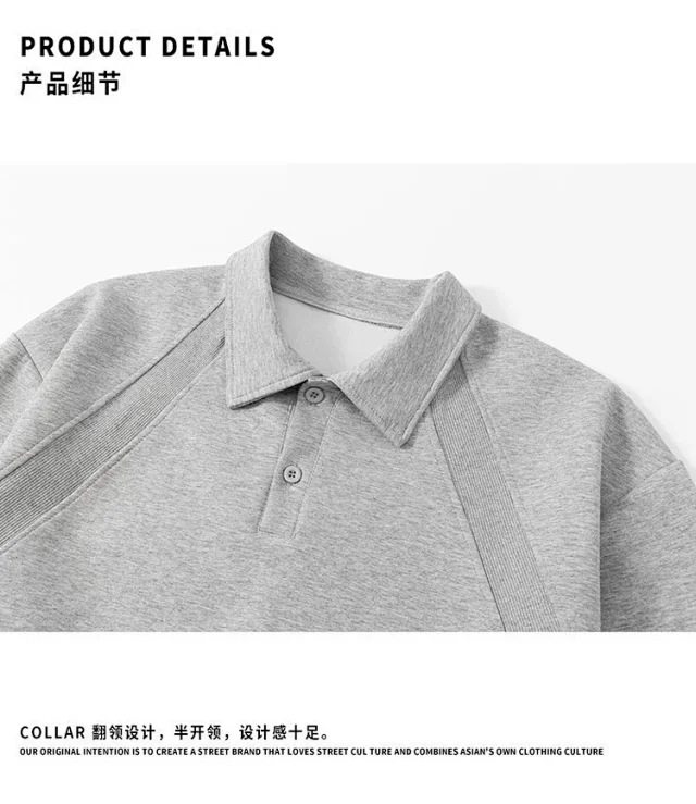 Men's Ash Grey Deconstructed Boxy Polo Detail