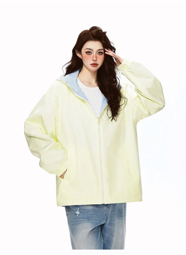 Reversible Waterproof Windbreaker Unisex Fall Detail