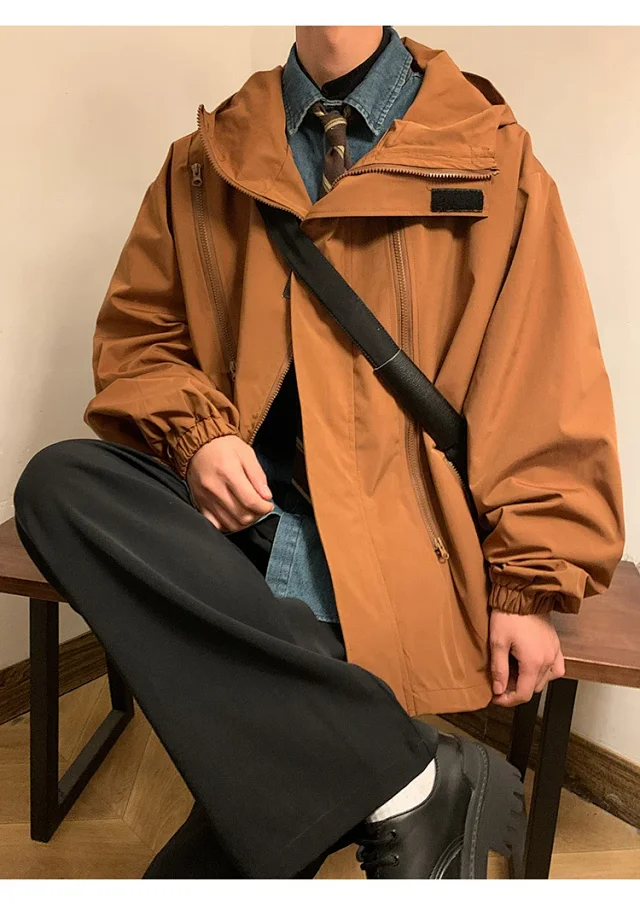 Men's HK Style A/W Loose Warm Hooded Jacket Detail