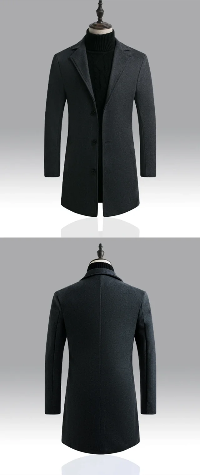 Men's AW21 Korean Slim Wool Dress Coat Detail