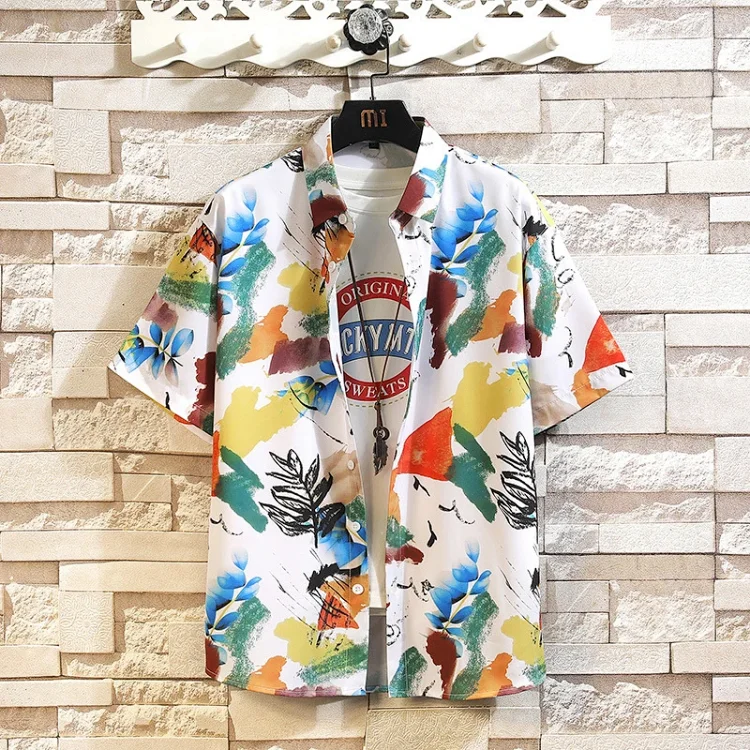 American Men's Loose-Fit Short-Sleeve Floral Shirt