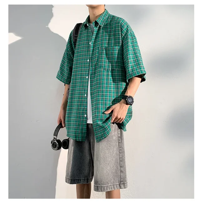 Men's Casual Checked Short Sleeve Shirt Detail