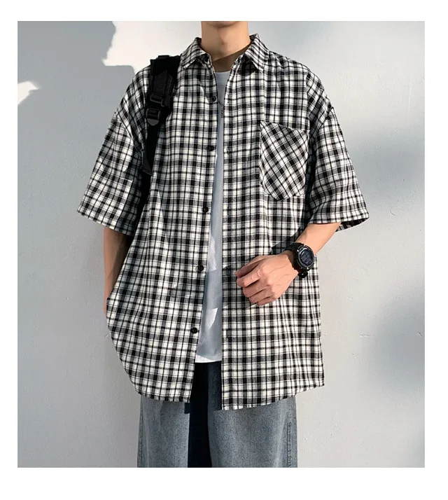 Men's Casual Checked Short Sleeve Shirt Detail