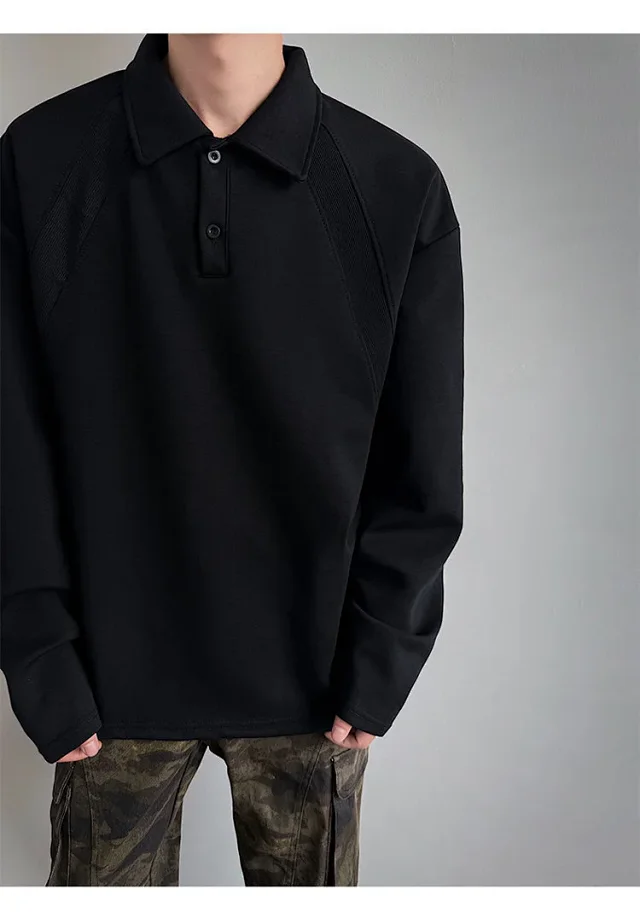 Men's Heavyweight Boxy Deconstructed Long-Sleeve Polo Detail