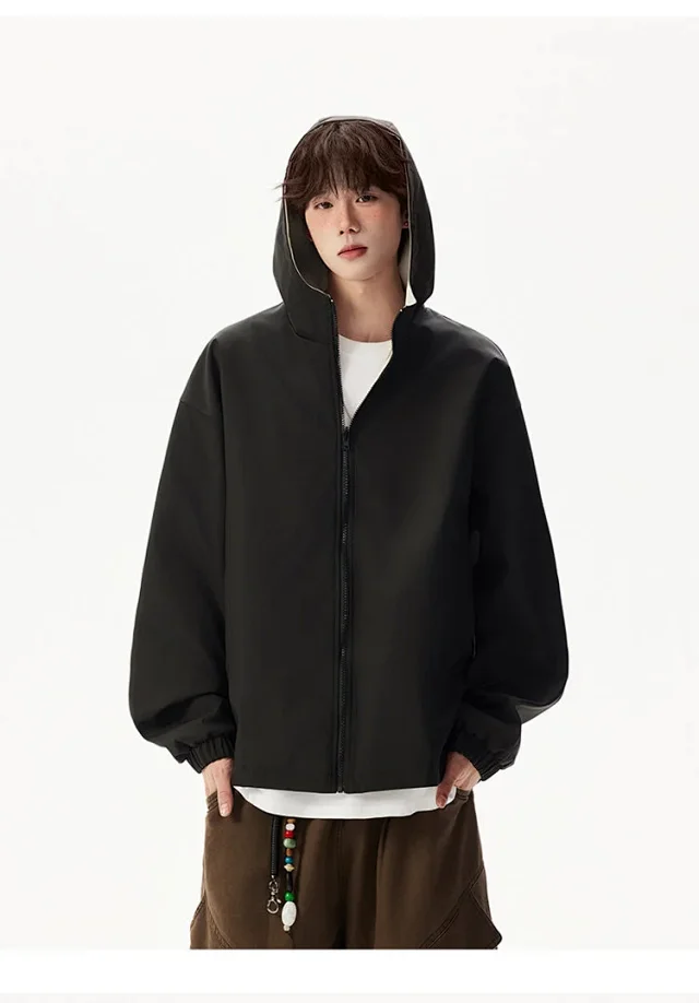 Reversible Waterproof Windbreaker Unisex Fall Detail