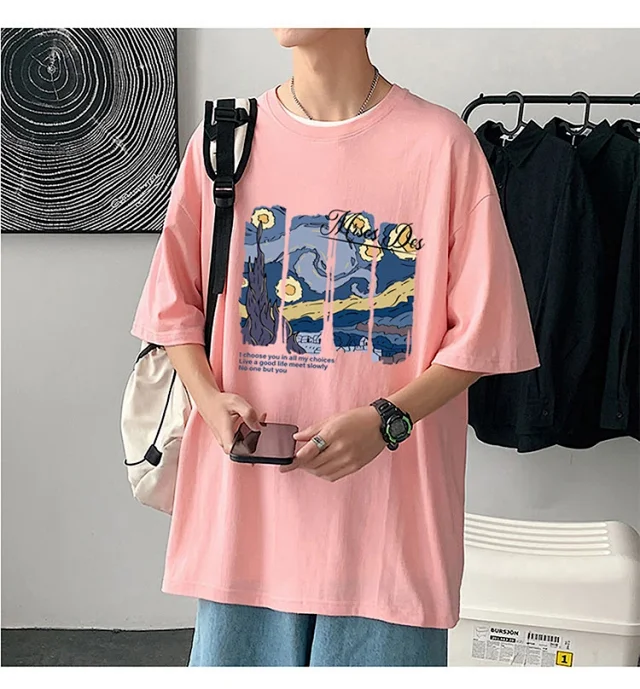 Starry Night Men's Loose Cotton T-Shirt Detail