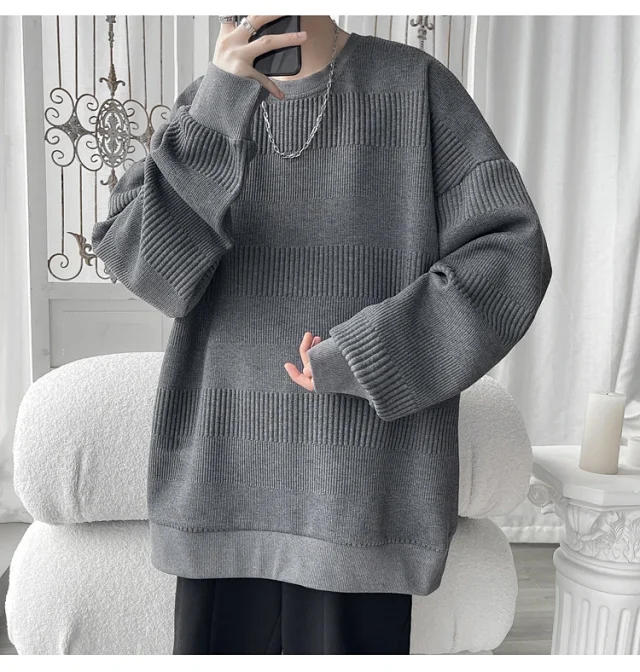 Men's Grey Jacquard Long Sleeve Tee Detail