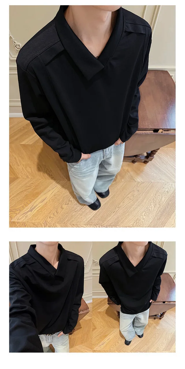 Men's White Deconstructed Polo Long Sleeve Detail