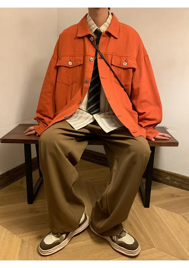 Men's Korean Relaxed Cotton Denim Jacket Detail