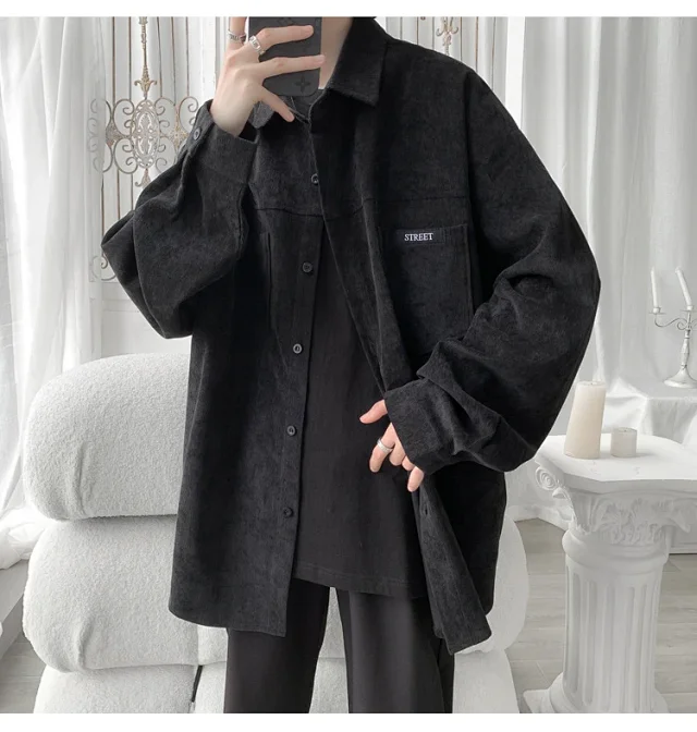 Men's Oversized Washed Corduroy Work Shirt Detail