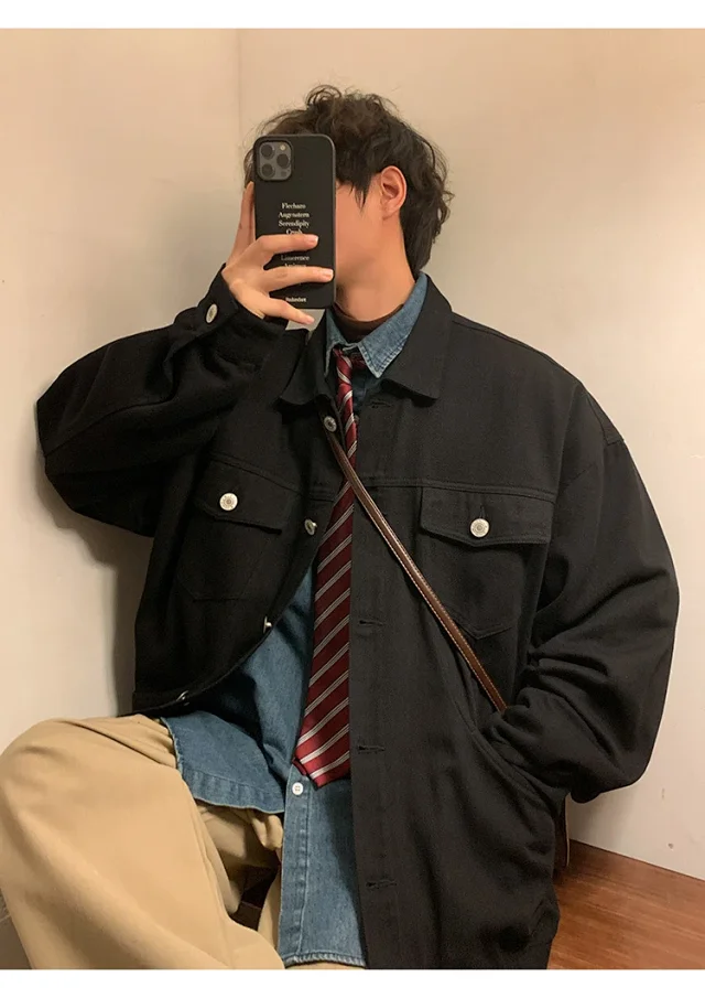 Men's Korean Relaxed Cotton Denim Jacket Detail