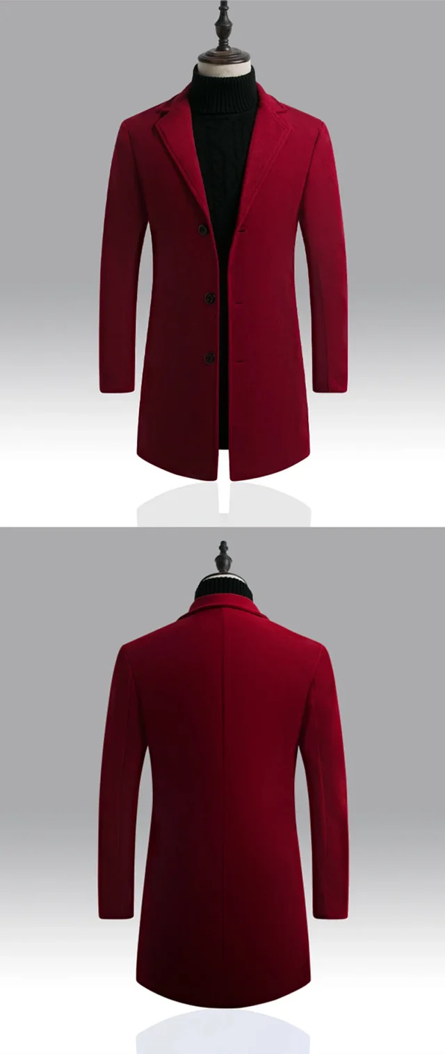 Men's AW21 Korean Slim Wool Dress Coat Detail