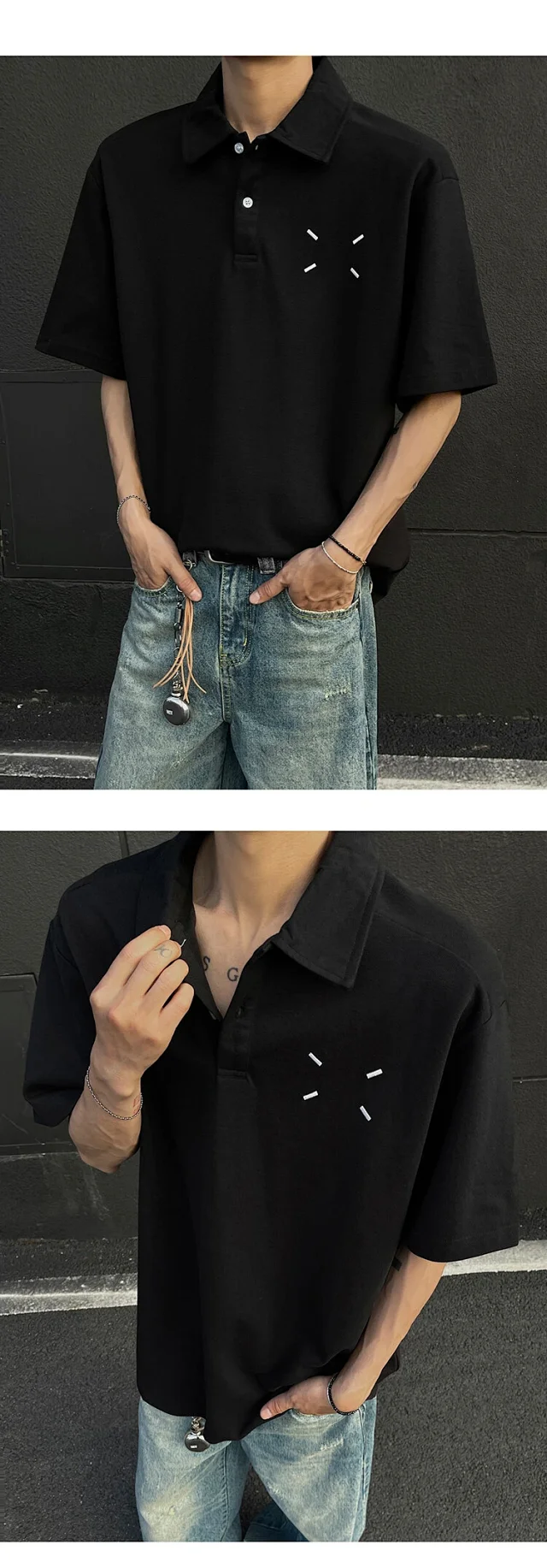 Men's Japanese Minimalist Margiela Embroidered Polo Detail