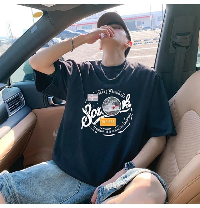 Men's Summer Cotton T-Shirt Loose Fit Detail