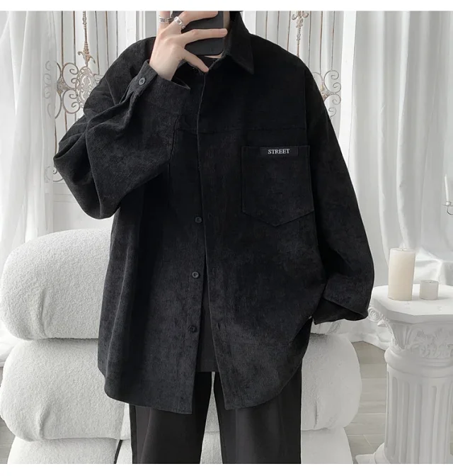Men's Oversized Washed Corduroy Work Shirt Detail