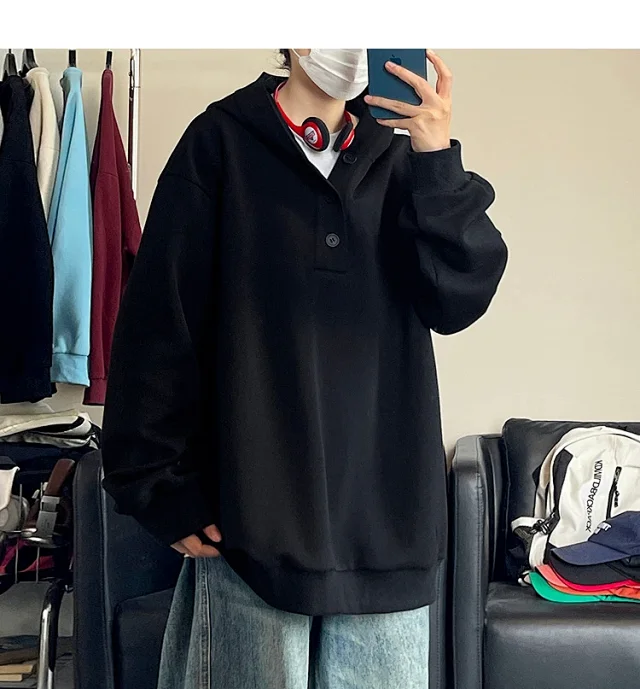 American Hip-Hop Men's Heavyweight Button Hoodie Detail