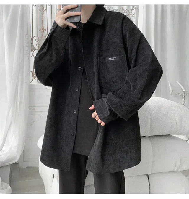 Men's Oversized Washed Corduroy Work Shirt Detail