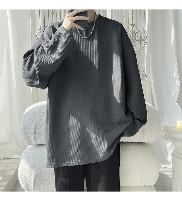 Men's Solid Textured Button-Front Long-Sleeve T-Shirt Detail