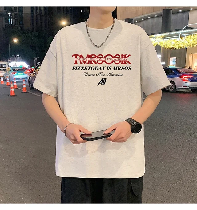 Men's Summer New Loose Crew Neck T-shirt Detail