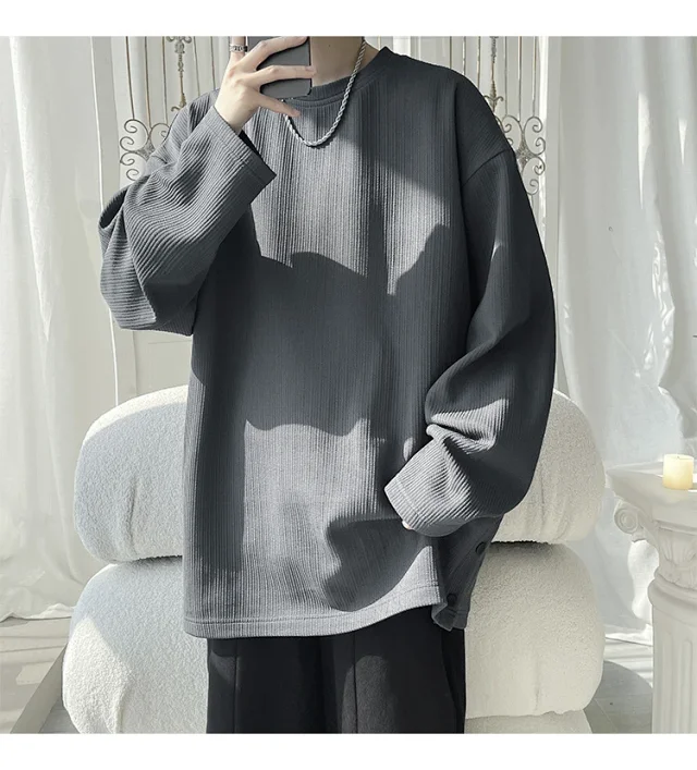Men's Solid Textured Button-Front Long-Sleeve T-Shirt Detail