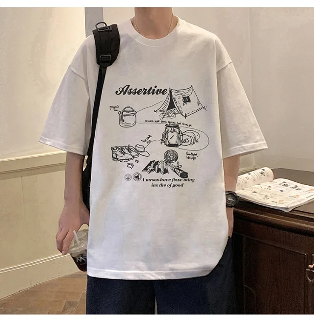 Men's HK Style Oversized Cartoon T-shirt Detail