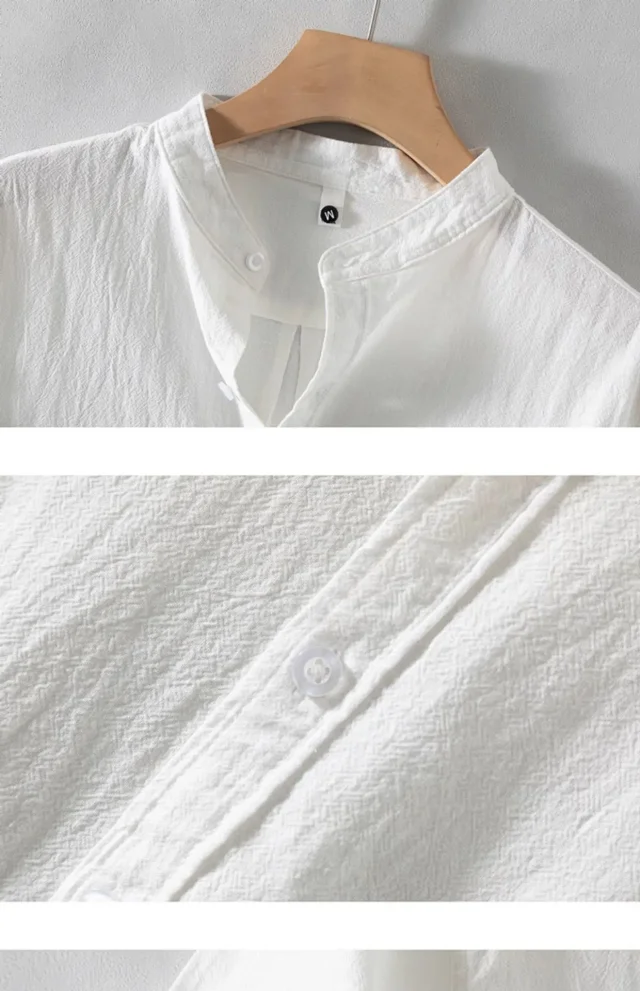 Men's Cotton-Linen Summer Short Sleeve Shirt Detail