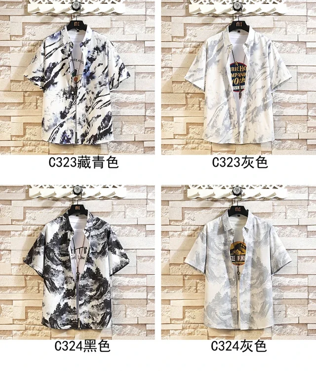 American Men's Loose-Fit Short-Sleeve Floral Shirt Detail