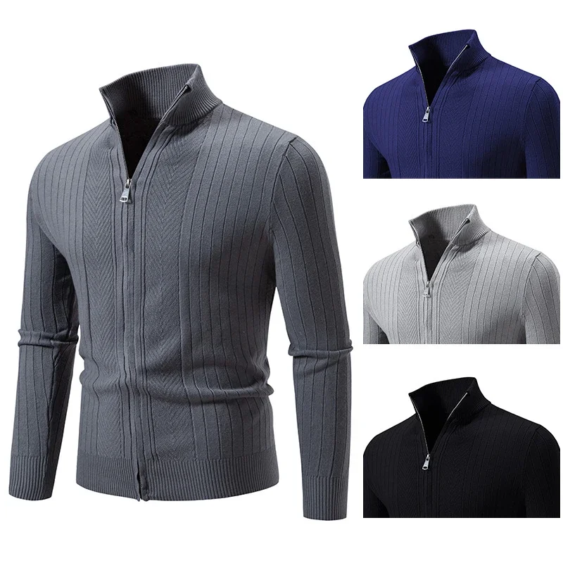 Ruisheng Men's Slim Stand Collar Cardigan