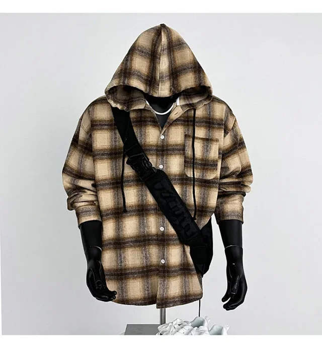 2025 Cyber Men's Plaid Hoodie Shirt Jacket Detail