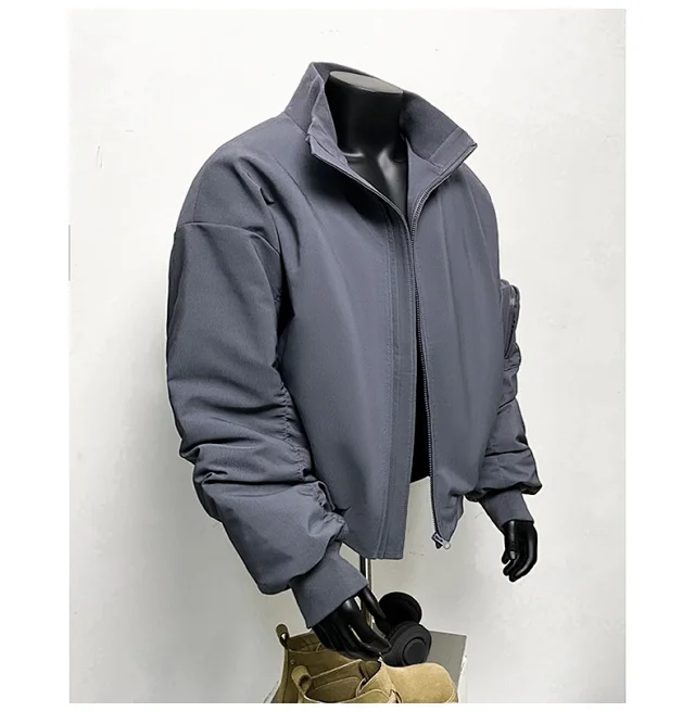 CleanFit Men's Short Stand-Collar Bomber Detail