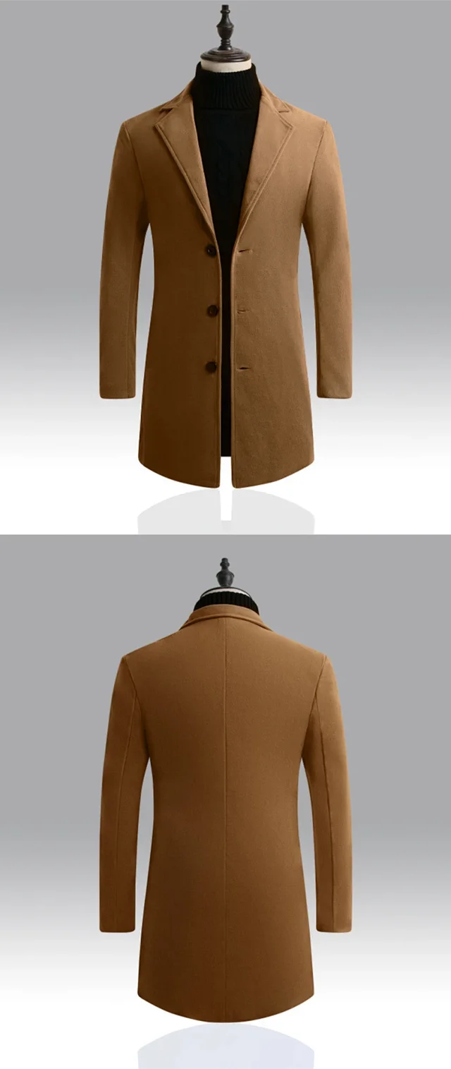 Men's AW21 Korean Slim Wool Dress Coat Detail